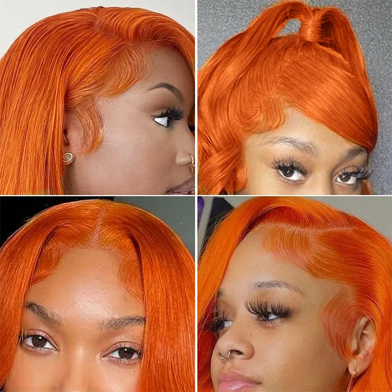 Peruca de cabelo humano frontal do laço transparente para mulheres, onda do corpo, gengibre laranja, 13x6, 13x4, colorido, 32 Polegada, 200% de densidade, à venda