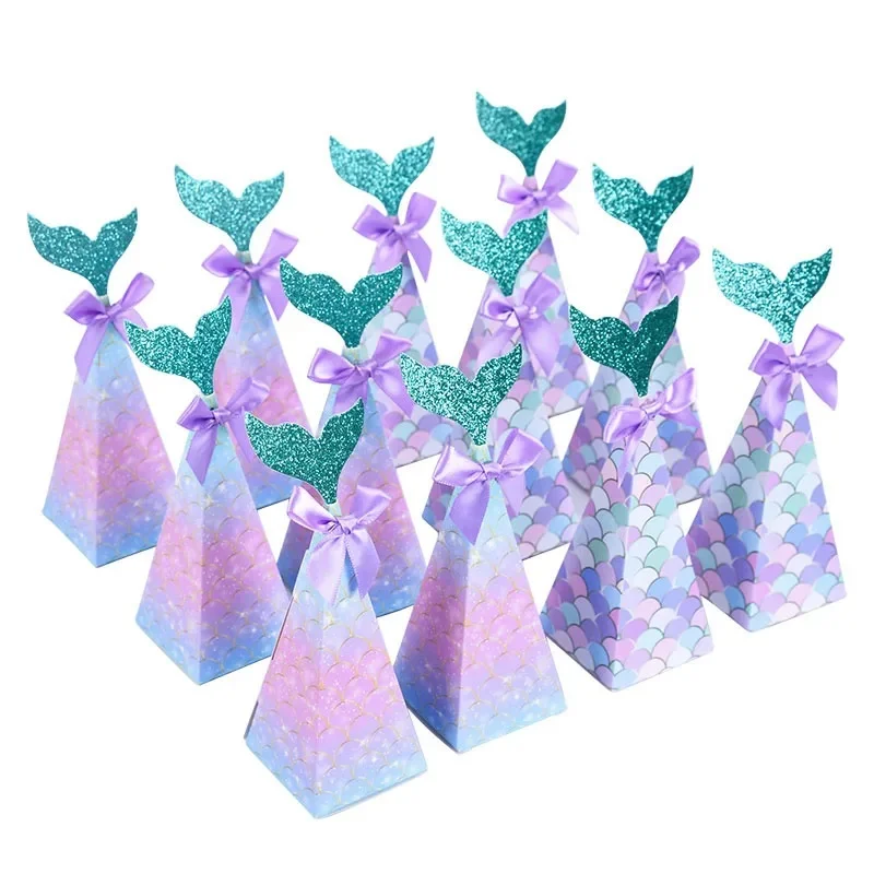 10 stuks kleine zeemeermin bonbondoos zeemeerminstaart geschenken verpakking dozen thema zeemeermin verjaardag verjaardagsfeestje kind gunsten cadeaubenodigdheden - afbeelding 2