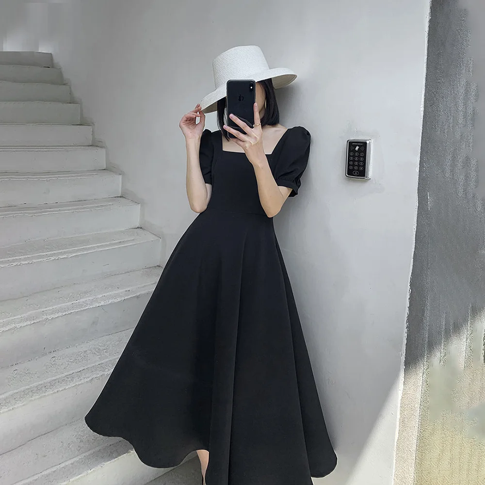 Spring Summer Square Neck A-line Long One-piece Women Wedding Guest Look