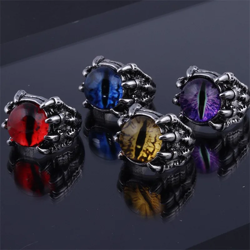 Gothic Men\'s Punk Colorful Evil Eye Rings For Men Women Fashion Vintage Demon Dragon Claw Ring Male Jewelry Accessories Gifts