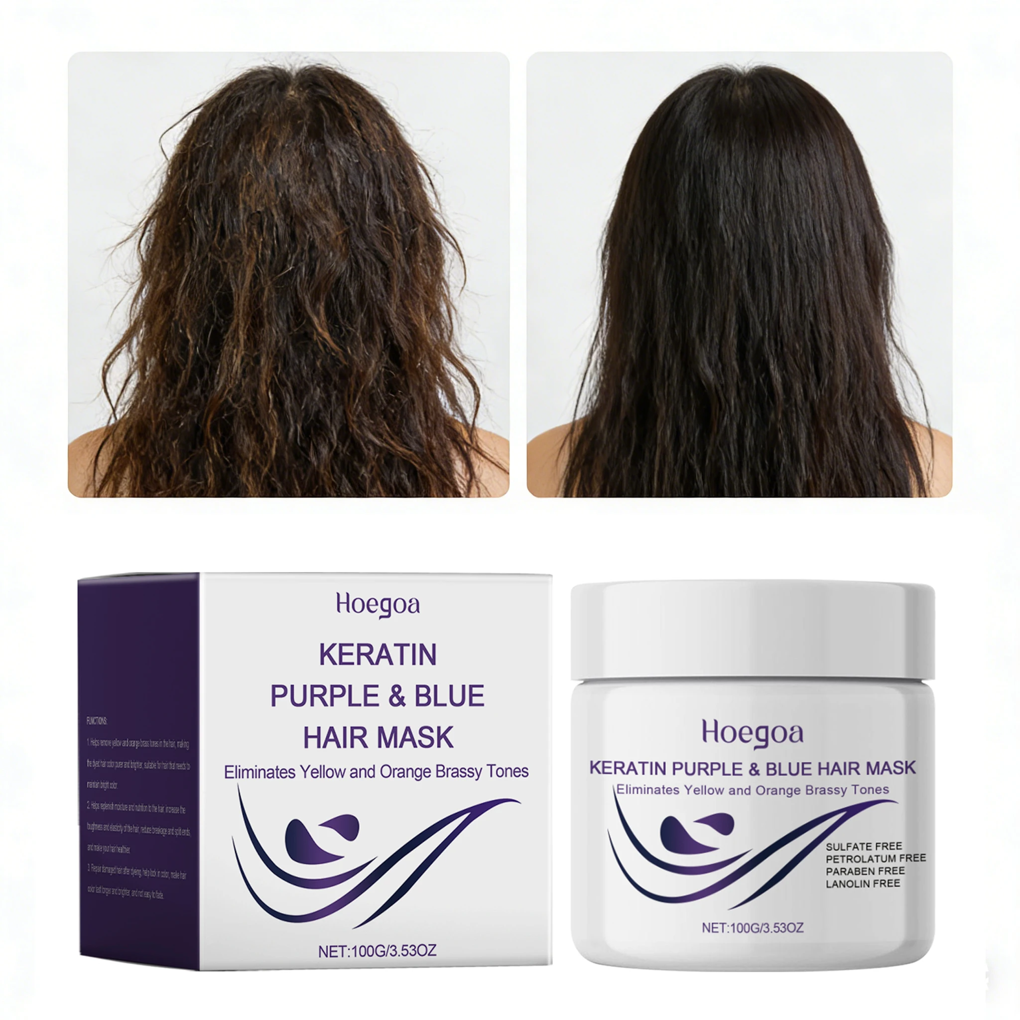 

Hoegoa Keratin Purple Hair Mask Neutralizes Brassy Yellow Tones Gentle Hydrating Restores Silky Shine Smoothing Nourishing