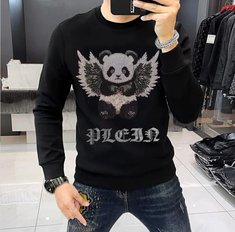 

Drop shipping Designer Rhinestone pullover Sweatshirts High Quality Men asian size Hip-Hop
