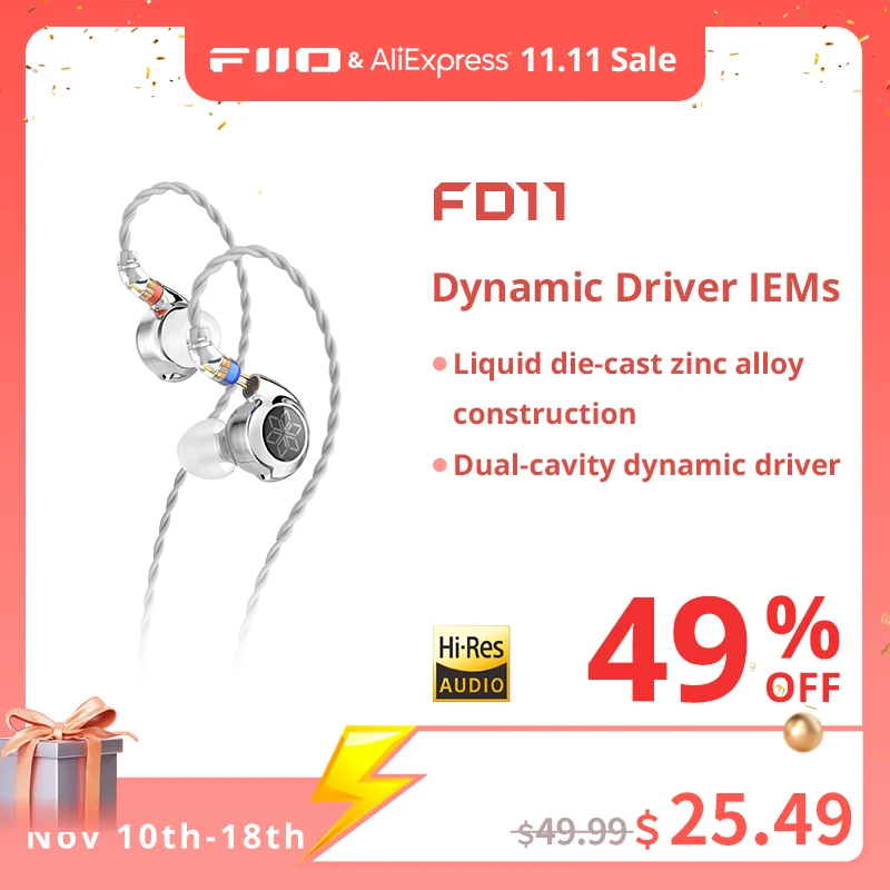 Auricolari FiiO FD11 Driver dinamico ad alte prestazioni auricolari IEMs con cavo staccabile da 0.78mm