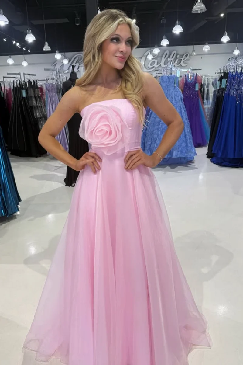เจสสิก้าหวานสีชมพูชุดราตรี Handmade Organza ดอกไม้ชุดราตรี Off-ไหล่ Lady Wedding Party Dresses ที่กําหนดเอง