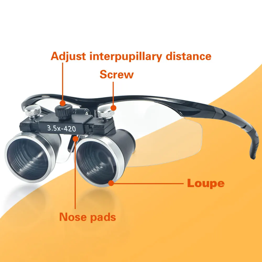 Exp Dental-Loupe chirurgicale sans lumière LED, loupe médicale dentaire, style lunettes, 2.5X, 3.5X