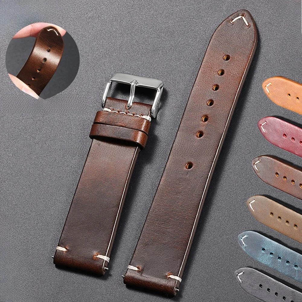 Vintage Ölwachs Lederarmband 18mm 19mm 20mm 21mm 22mm 24mm für Omega für Seiko Armband Nähte Rindslederarmband Uhrenarmband