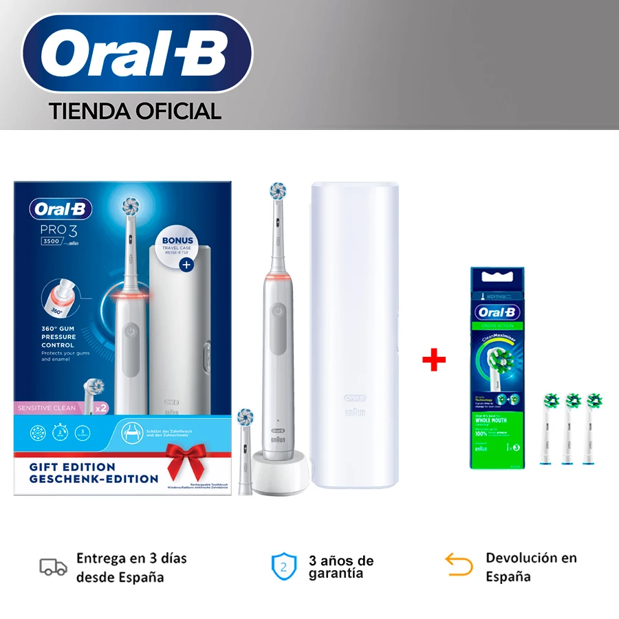 Oral-B Pro 3 3500 Điện Bàn Chải Đánh Răng Điện Oral B Bàn Chải 3D Vệ Sinh Hẹn Giờ 2 Phút 360 ° Thị Giác cảm Biến Áp Suất Đầu Tròn Pin Lên Đến 2 Tuần Loại Bỏ Tấm