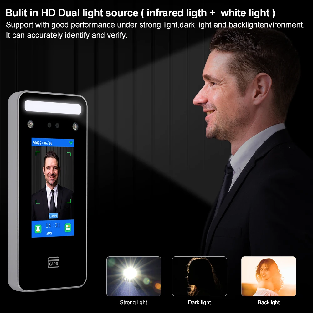 WIFI Dynamic Face Recognition Access Control Sysmtem RFID Card Facial Biometric Time presenze Machine Touch Screen da 4.5 pollici