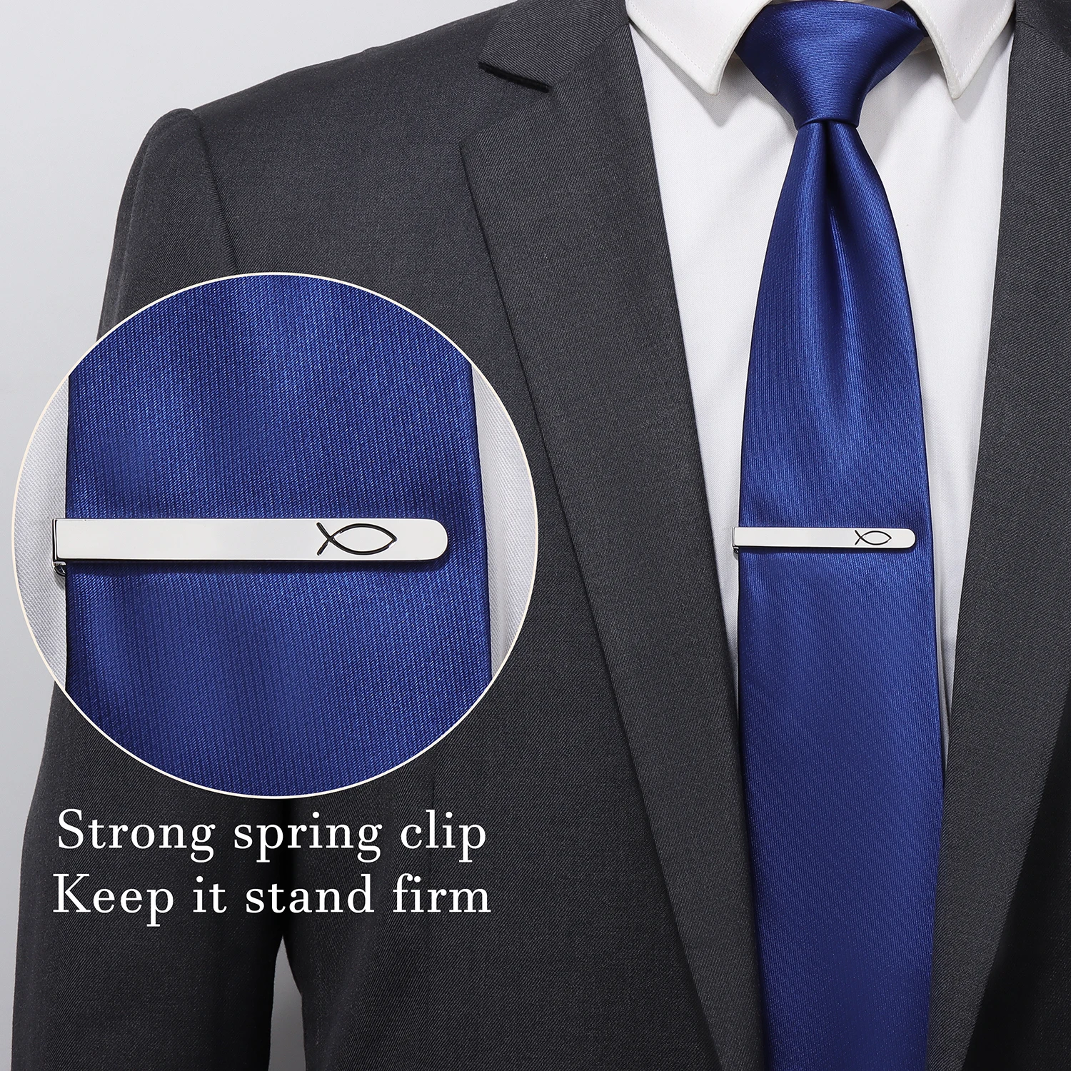 Christian Fish Symbol Tie Clip for Men, 2inch Stainless Steel Tie Bar, Religious Faith Neck Tie Pin, Formal Suit Accessory Gift