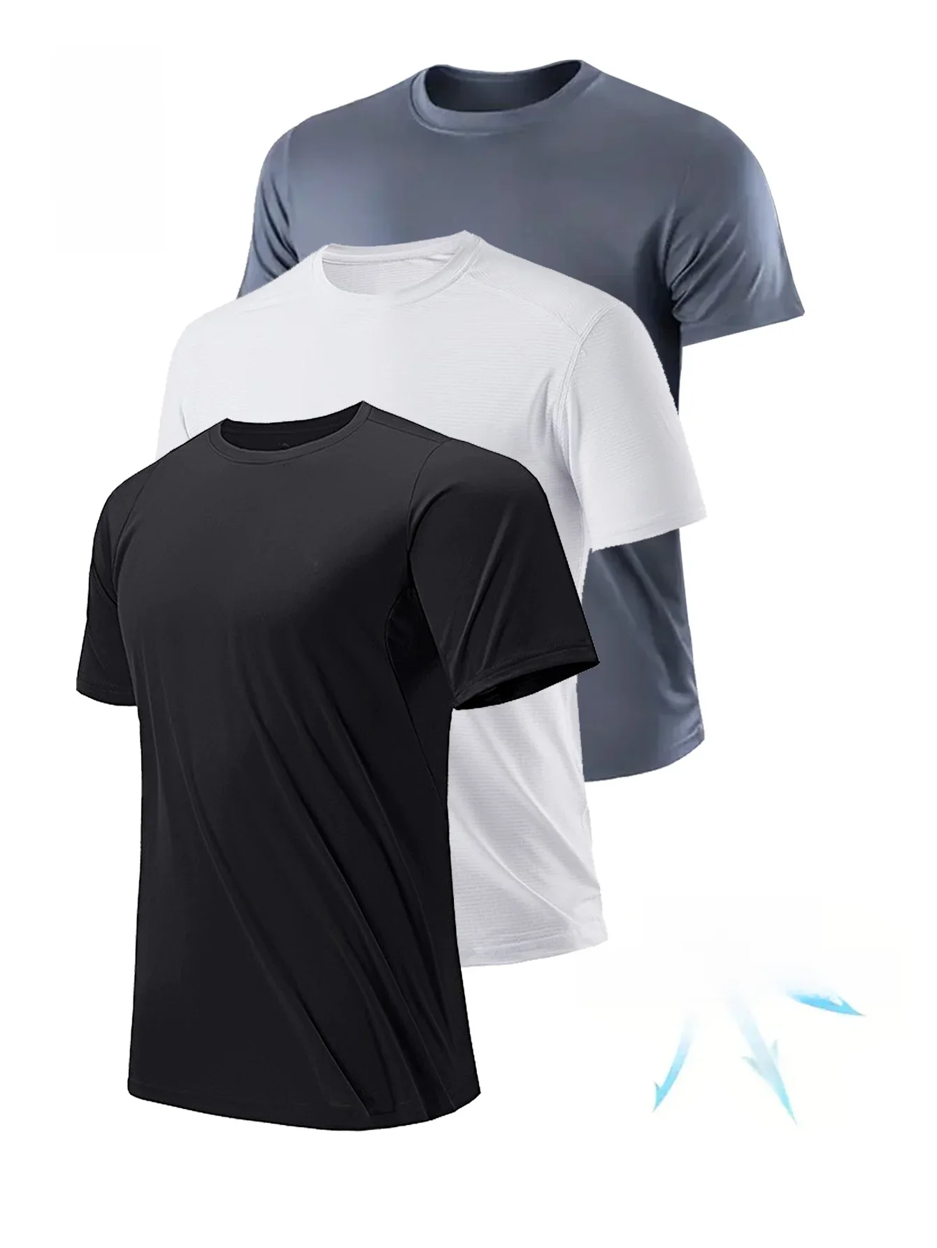 Crew T-Shirt 3-Colors Black White Gray Ultralekka męska szybkoschnąca oddychająca bluza dresowa do fitnessu i biegania w jasnej kratce — zdjęcie 2