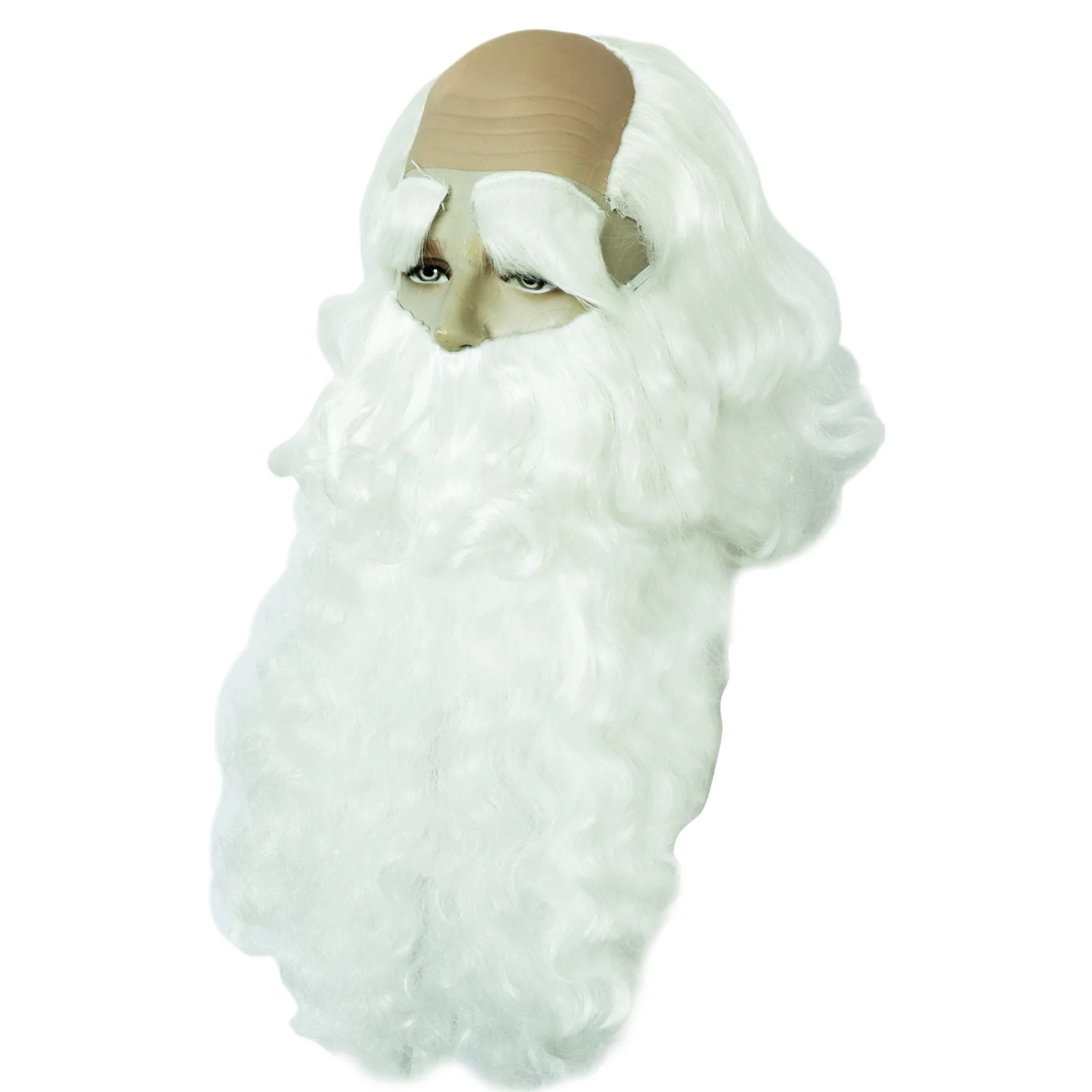 Synthetische 4 Stuks De God Van De Levensduur Pruik, Witte Golvende Clown Kale Pruik Voor Halloween Party Kostuum Oude Man Pruik