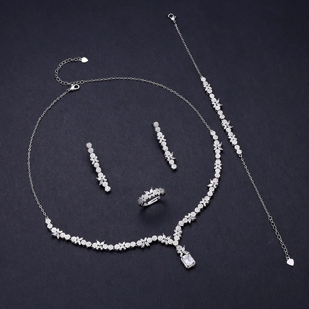 

4 Pcs Super Luxury Cubic Zirconia Bridal Wedding Party Costume Nigerian Dubai Jewelry Set for Brides Accessories