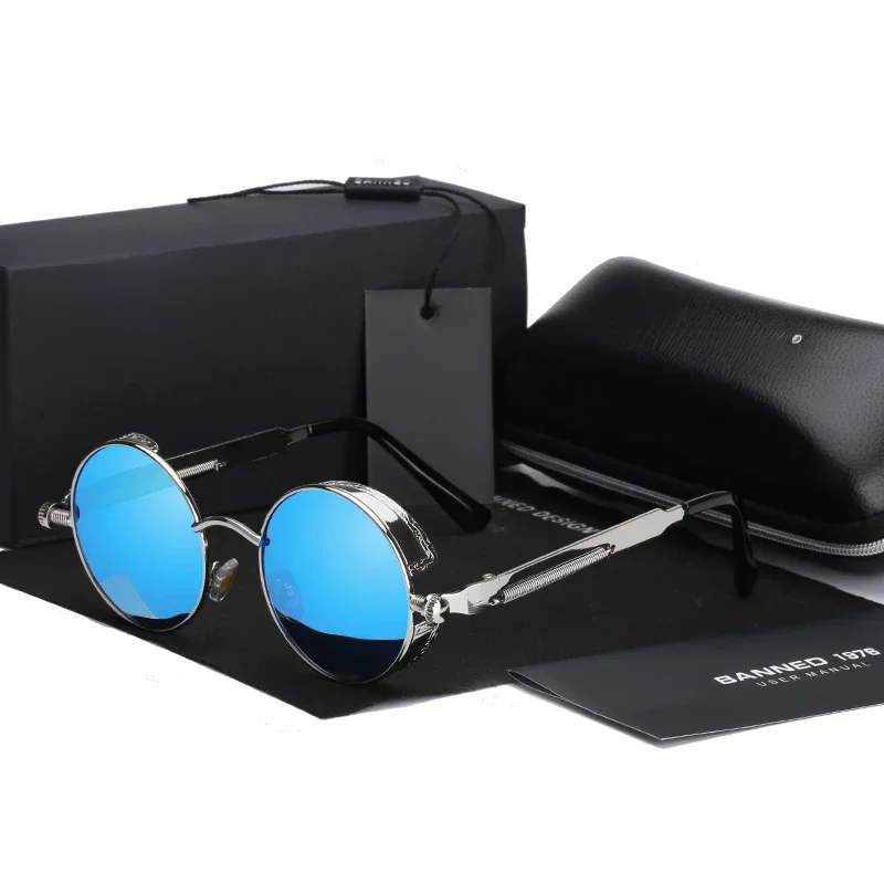 2020 Retro Runde Metall HD Polarisierte Punk Steampunk Sonnenbrille Für Frauen Männer, Vintage