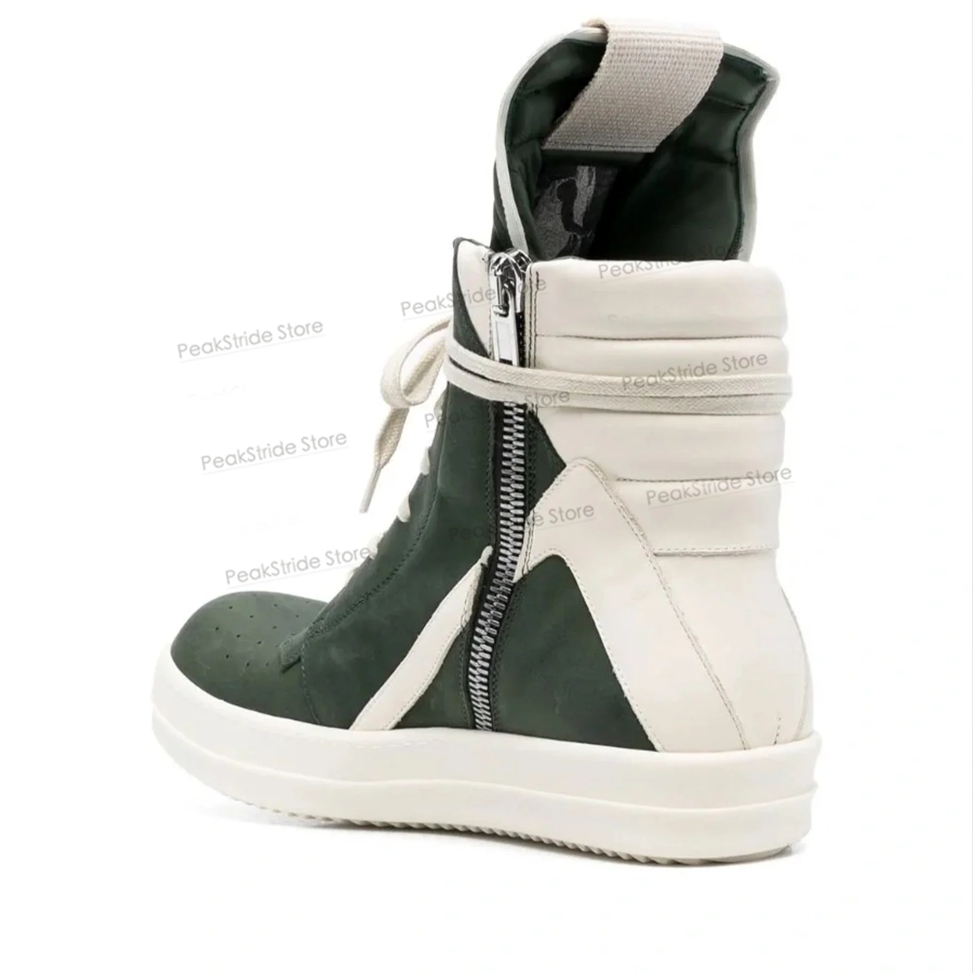 أحذية رياضية عالية الجودة للرجال والنساء، جلد بلوري، أحذية كاحل بسحاب أخضر، أحذية رياضية مسطحة، طراز مصمم فاخر #2