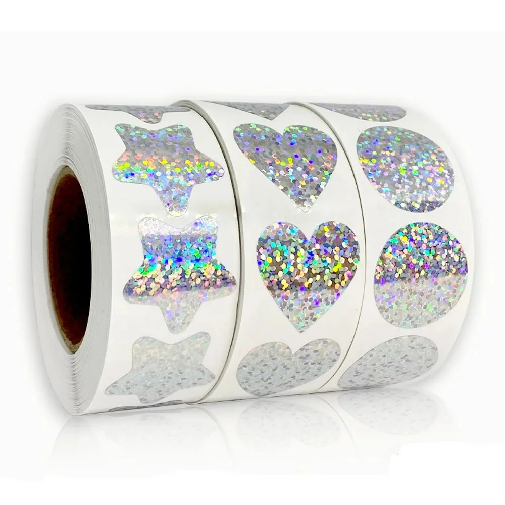 Autocollants ronds en forme d'étoiles et de cœur d'amour vierges au Laser, étiquette autocollante de scellage pour décoration faite à la main, pour fête d'anniversaire et de vacances, 50 à 500 pièces