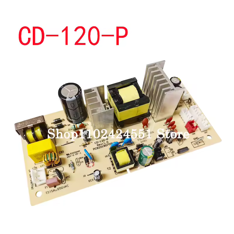 Placa de controle do refrigerador de vinhos CD-120-P REV-1.0-PCB20180709L1 E35524, componentes da placa-mãe com ventilador interno e externo.
