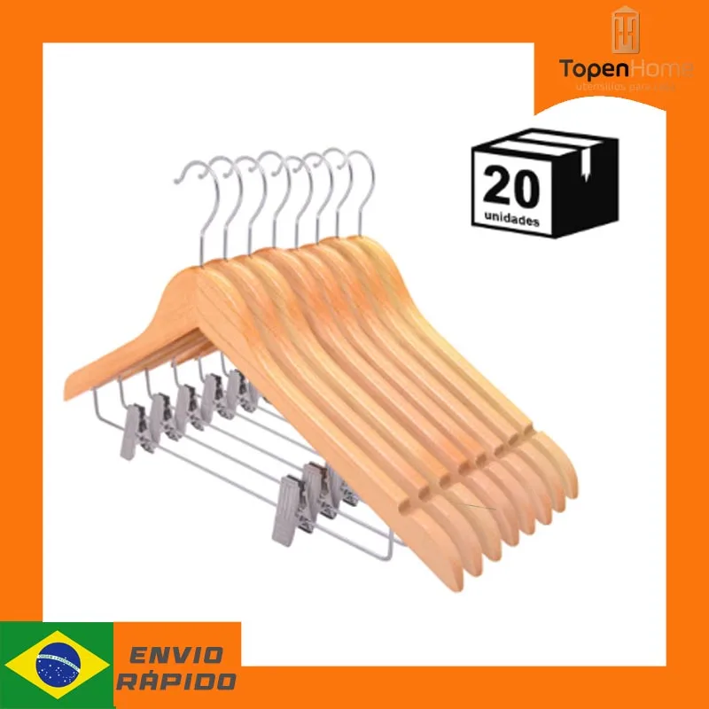 20 Pçs Cabides Madeira Marfim Alta Qualidade Alta Qualidade Organizador 360 ° Rotativo Clipes Aço Guarda Roupa Armário Rack