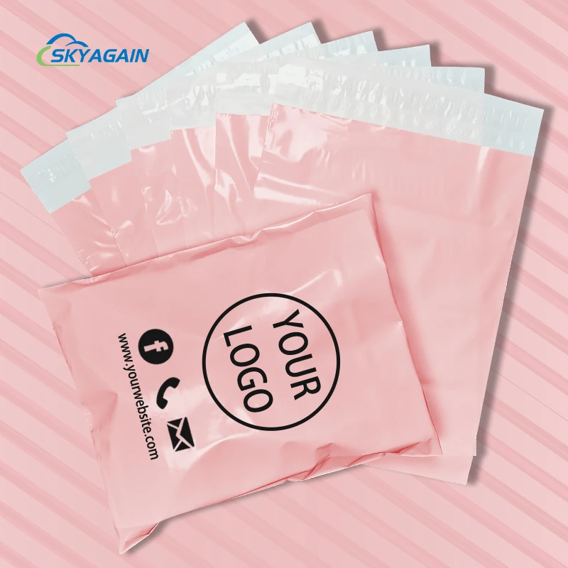 

Customized 100Pcs Mailing Courier Bags To Pack Products Packaging Envelope Shipping Pink Set Sending Plastic Print My logo Our