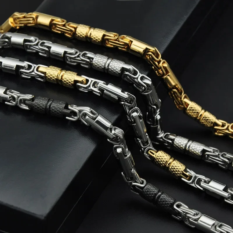AliExpress Qiaonitu 6mm Punk Gold Color Geometric Byzantine Chain Necklace Men Women Hiphop Rock Black Stainless Steel Biker Bike Choker Jewelry