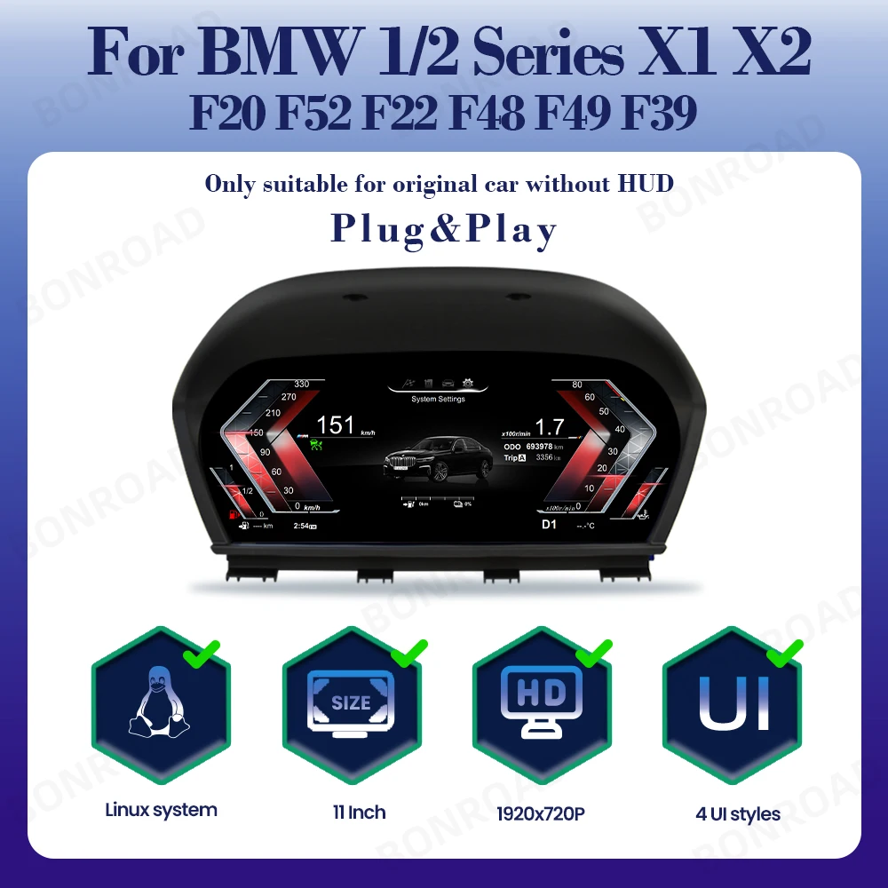 BONROAD 1920*720P Digitaal Instrumentenpaneel voor BMW 1/2 Serie F20 F21 F52 F22 X1 F48 F49 X2 F39 Dashboard Snelheidsmeter Display