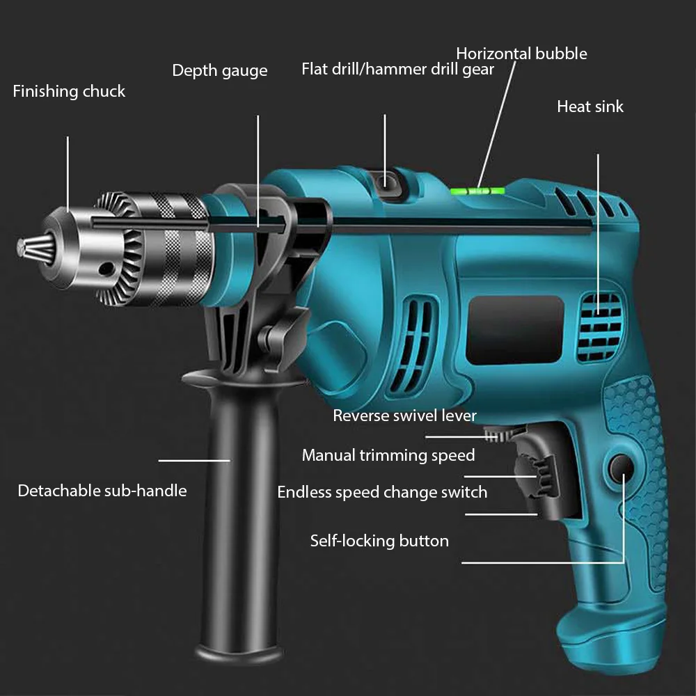 1500W 220V Electric Drill Impact Drill Multi Functional Household Wood Metal Stone Cutting Off Household Wall Hole Drilling Tool