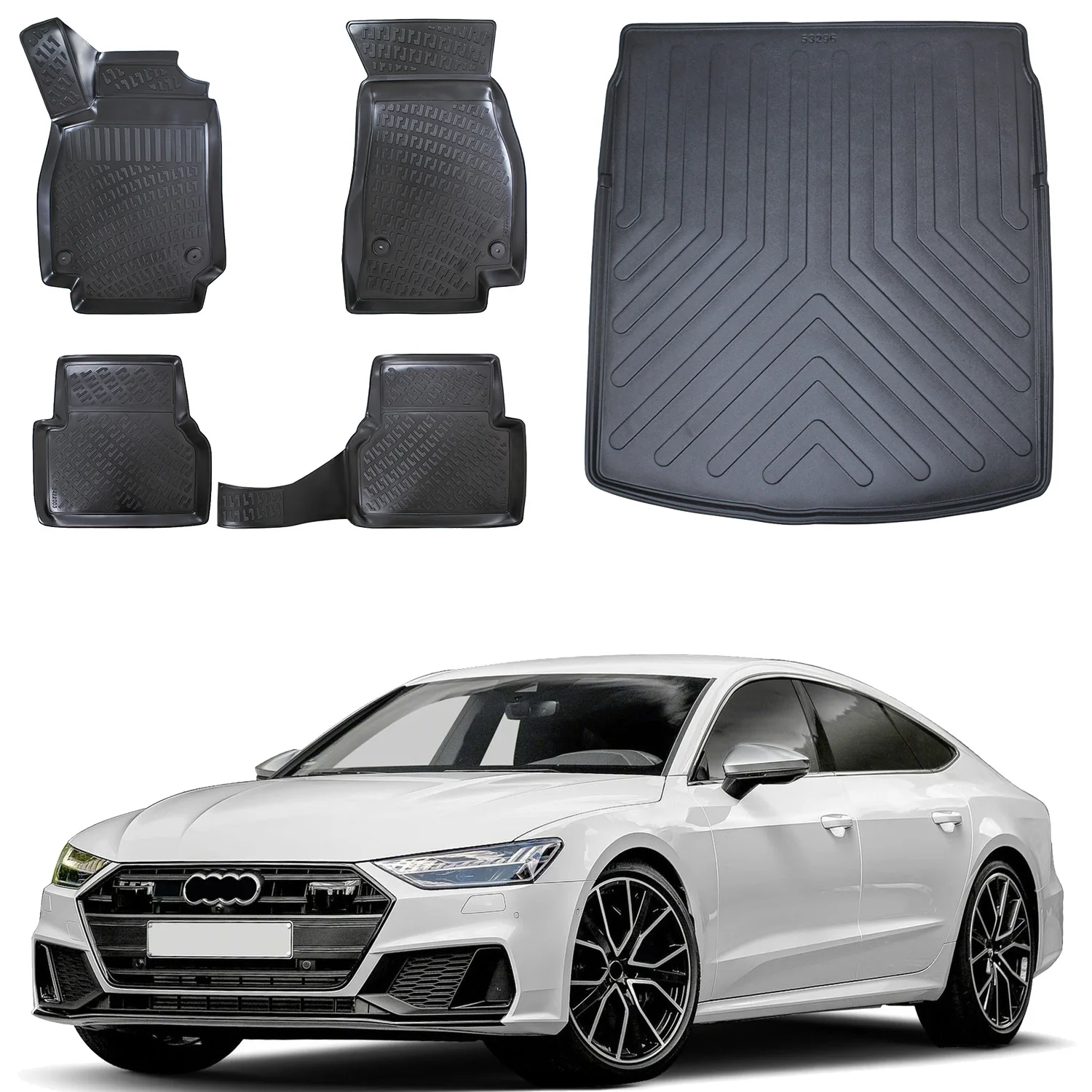 Floor Mats + Cargo Trunk Liner Fits Audi A7 2018-2024 Set - All Weather Maximum Coverage - Water Resistance