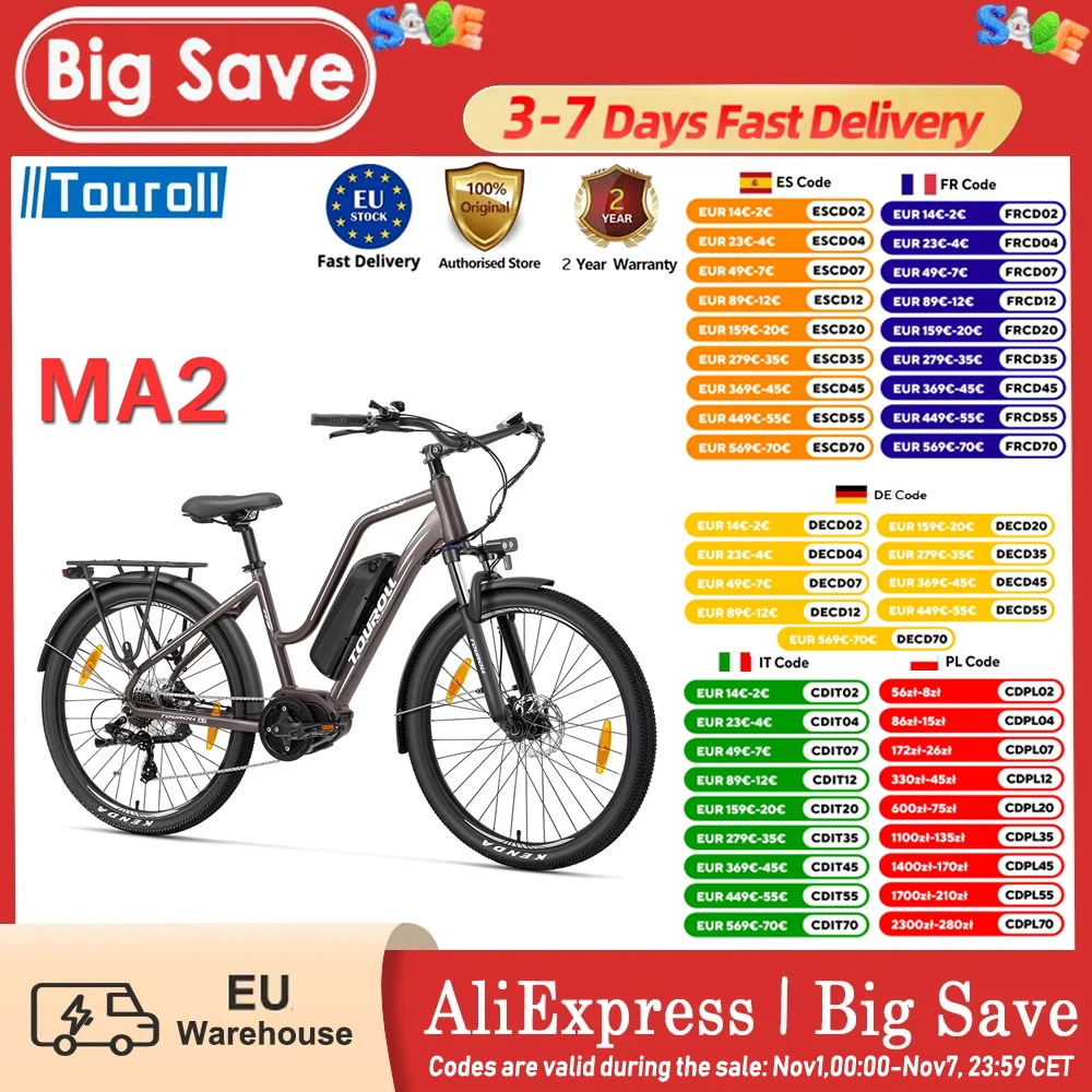 Touroll MA2 vélo électrique 250W moteur à entraînement central 36V 13Ah batterie 27.5  Touroll MA2 vélo électrique 250W moteur à entraînement central 36V 13Ah batterie 27.5