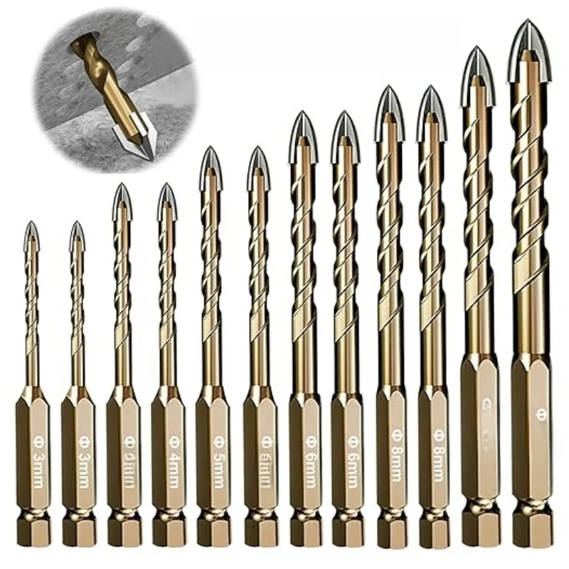 12 SZTUK Zestaw wierteł do płytek z chwytem sześciokątnym Zestaw wierteł do szkła Zestaw wierteł do muru Zestaw wierteł ceramicznych 3-12 mm Zestaw narzędzi do wiercenia w płytkach — zdjęcie 2