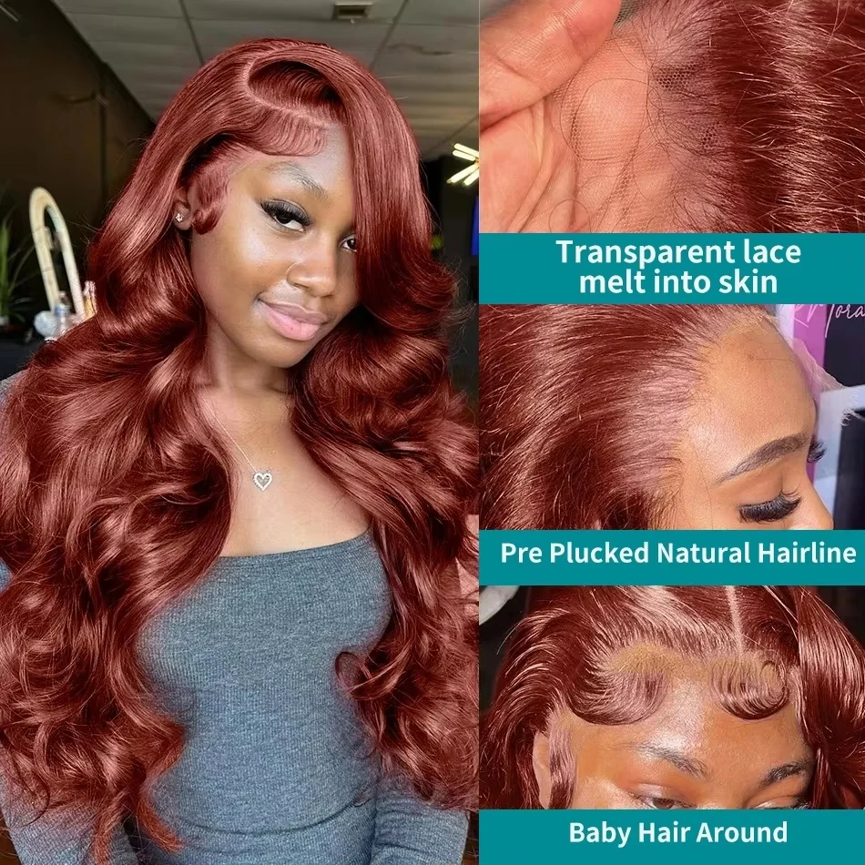 Mossily 250 Density Reddish Brown Body Wave 13x4 HD Lace Frontal Human Hair Wig Water Wave Pre Plucked 13x6 Lace Frontal Wigs image 2