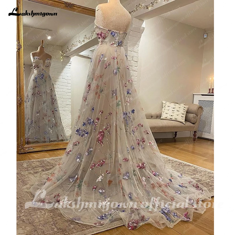 Lakshmigown Print Flower A-Line Lace Applique Wedding Dress For Women Sleevless Sweetheart Bridal Gown for Bridal  Customized