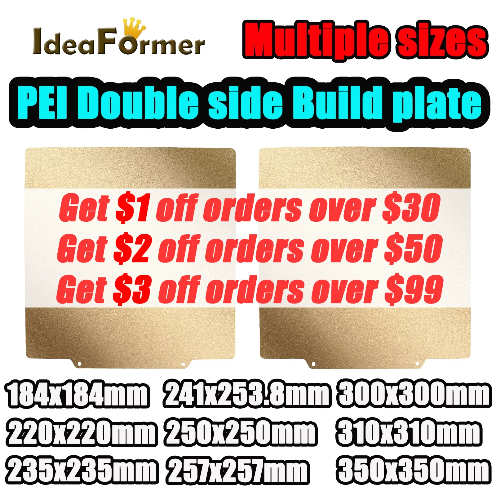 PEI Double side Textured Build Plate 184/220/235/257/300/310mm Magnetic Plate For Bambulab/Ender-3 S1 CR10 3d Printer Heated Bed