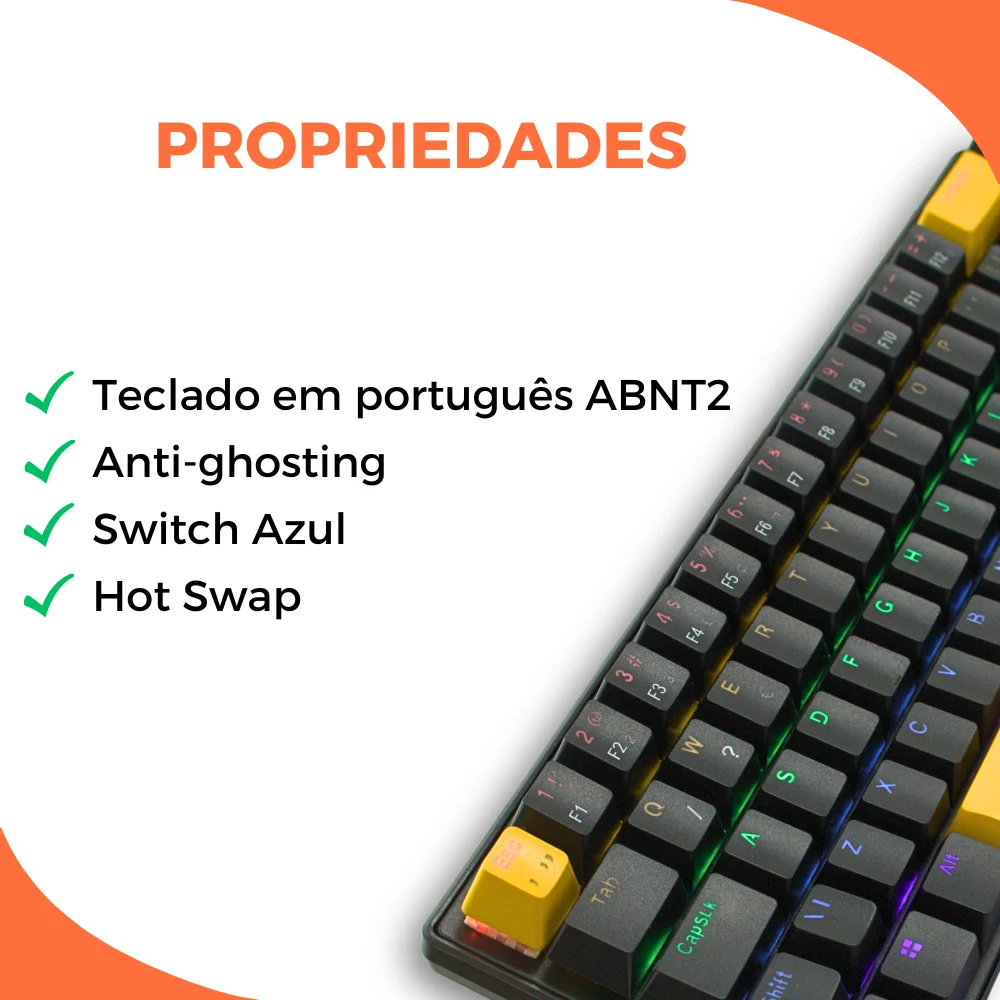 Teclado Mecânico Gamer 60% Computador Rgb Hot Swap Usb Pc