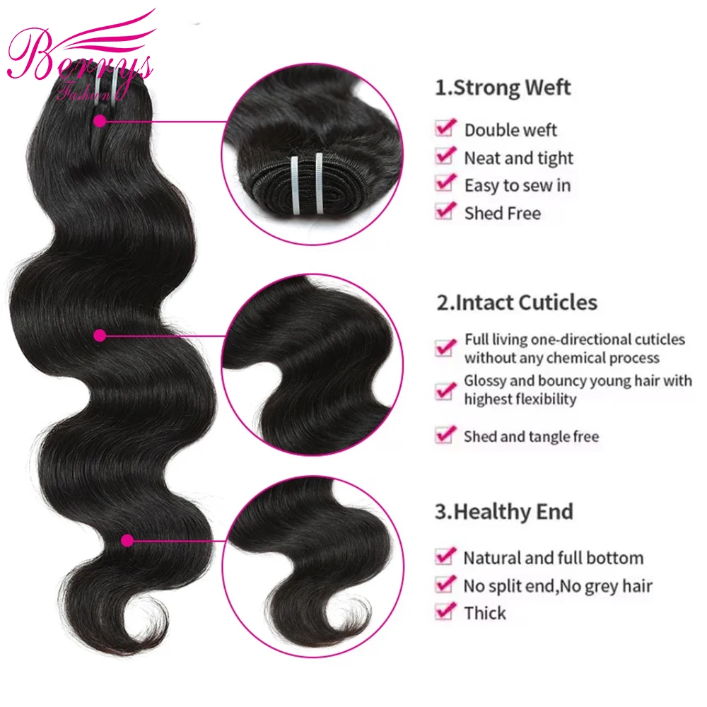 نسيج جسم برازيلي مموج ، وصلات شعر أسود طبيعي ، شعر بكر خام ، 8-30 بوصة ، 1/قطعة