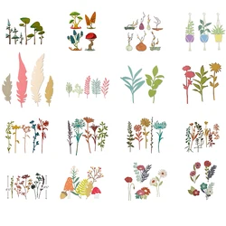 2022 New Wildflowers Stems Ikebana Metal Cutting Dies for Card Making Natural Greens Leaf Branch Feathers Stencils Scarpbooking