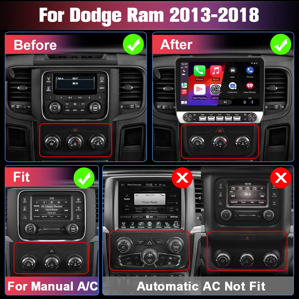 JUNSUN Car GPS Navigation System Auto Radio for RAM 2013-2019  Car Radio Android Auto CarPlay Head Unit GPS CarPlay Android Auto Bluetooth Touch Screen  Car Multimedia Player Car Intelligent Systems Smart Car Navigation System