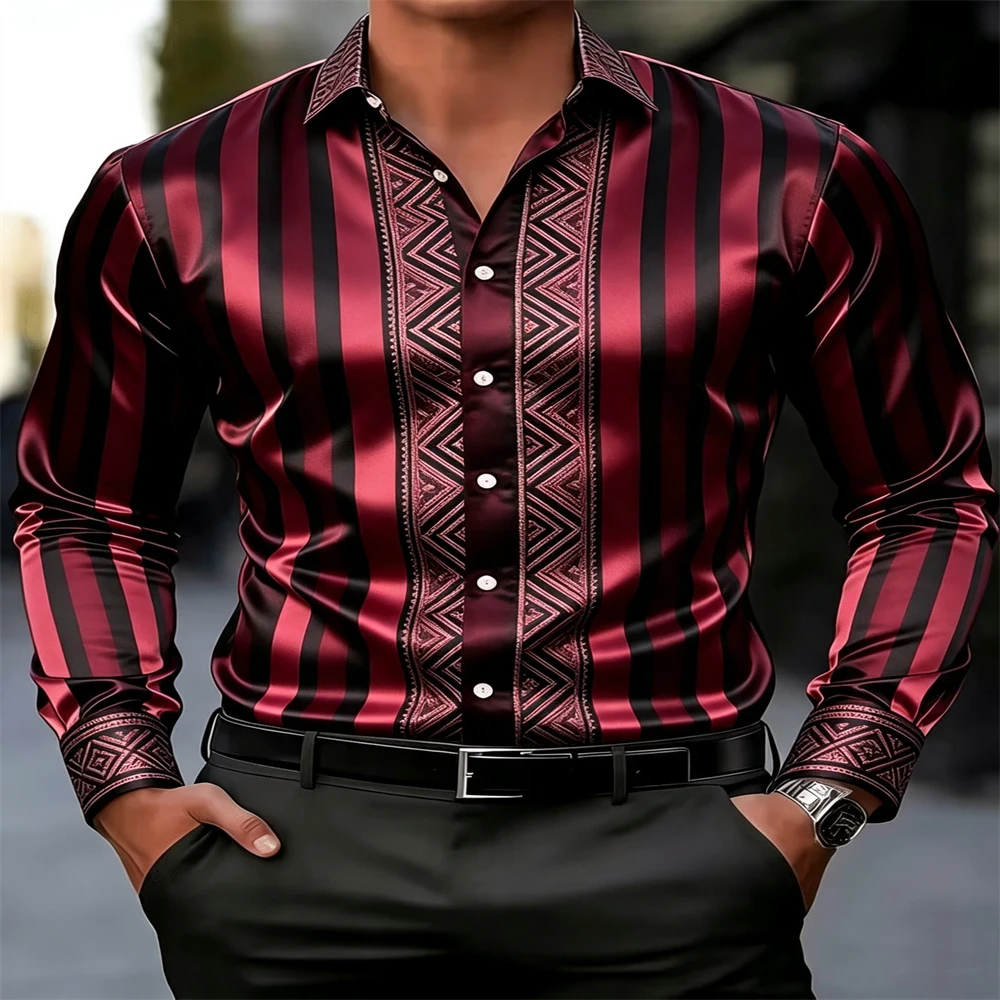 Satynowa męska koszula w paski – Mens Satin Silk Dress Shirt recenzja i cena