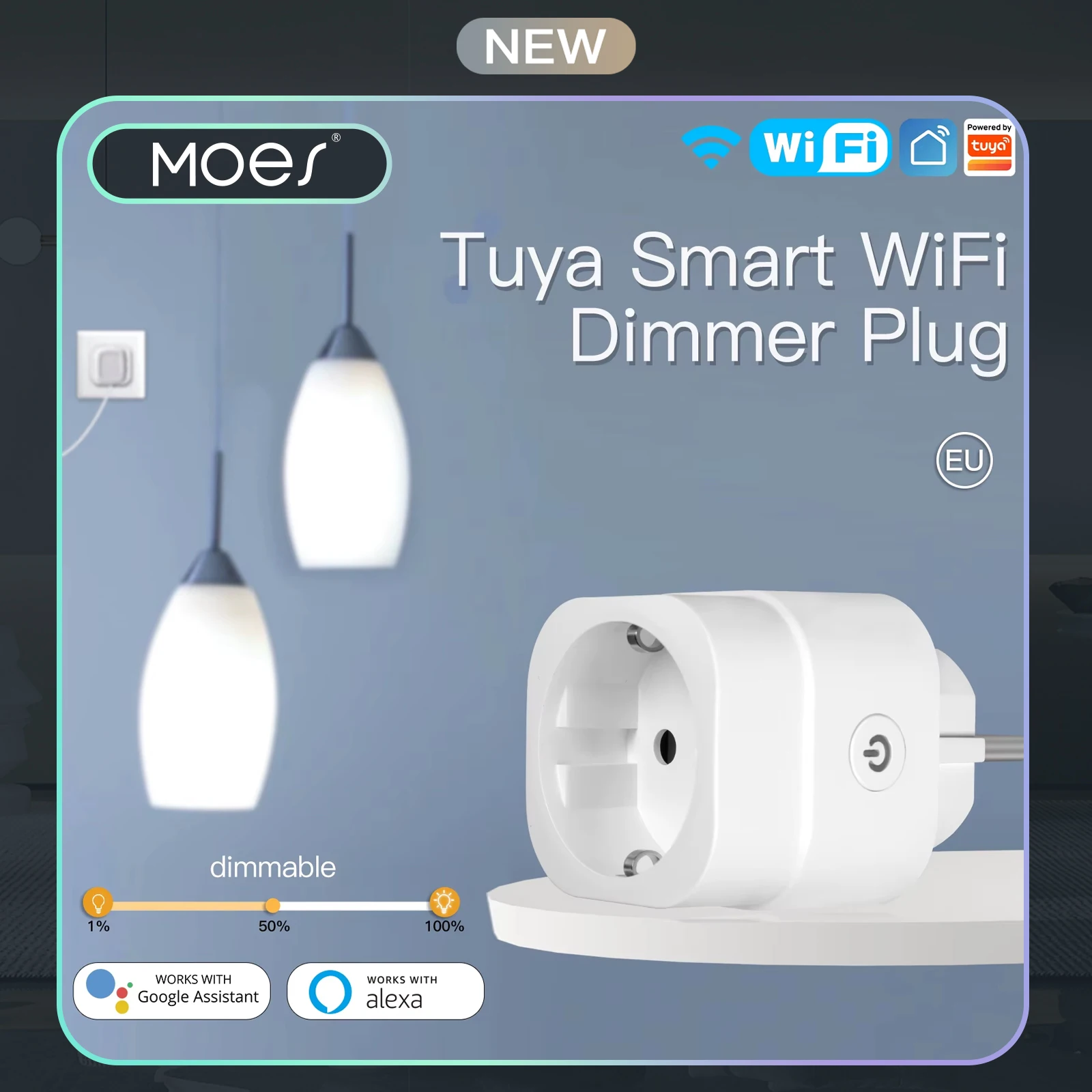 MOES Tuya WiFi Smart Plug Dimmable Power Socket Brightness Adjust Timer Smart Life App Works with Alexa Google Home EU