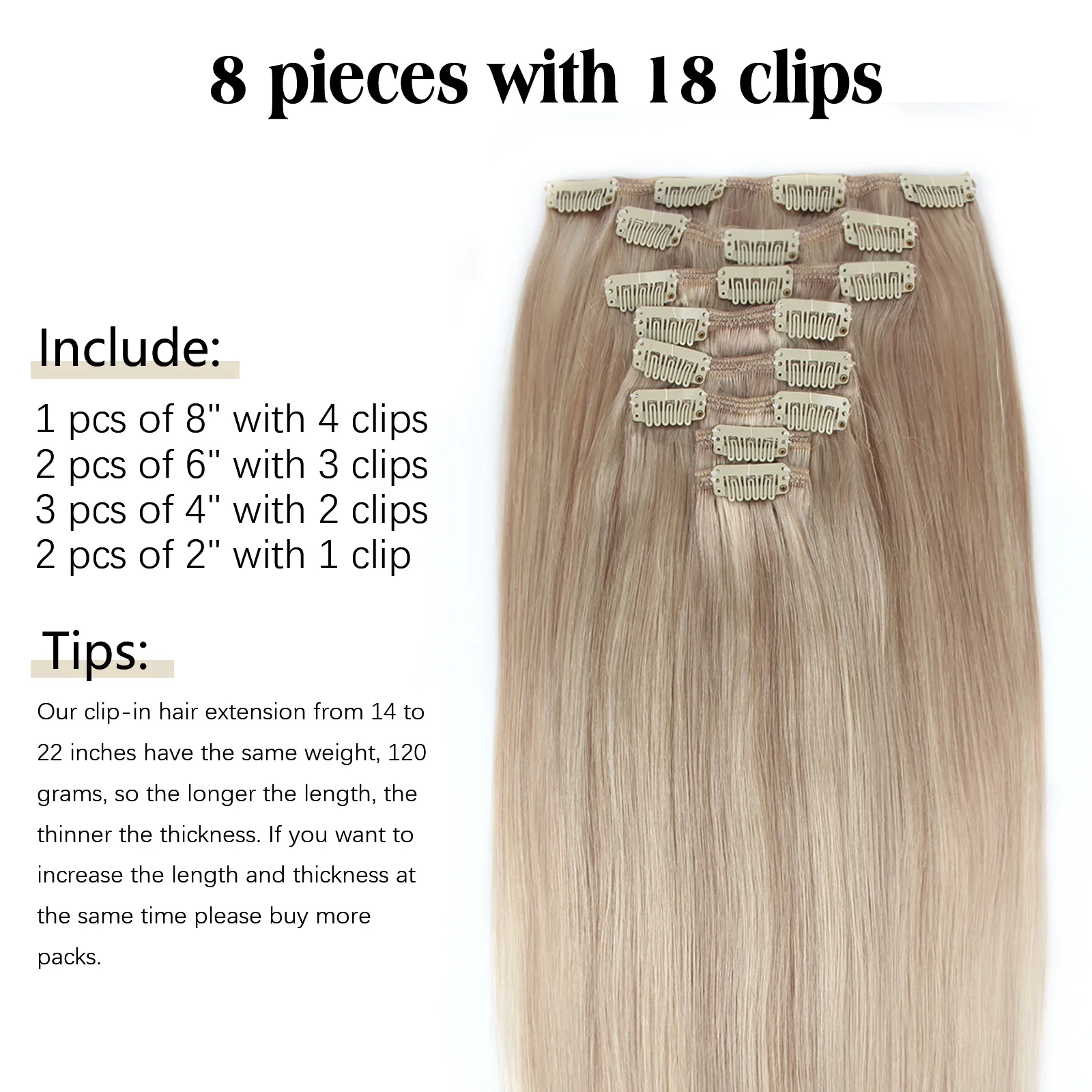 Sixstarhair Clip Ins Наращивание человеческих волос 120 г 8 шт. 14'16'18'20'22' 100% заколки для человеческих волос Remy для наращивания волос для женщин