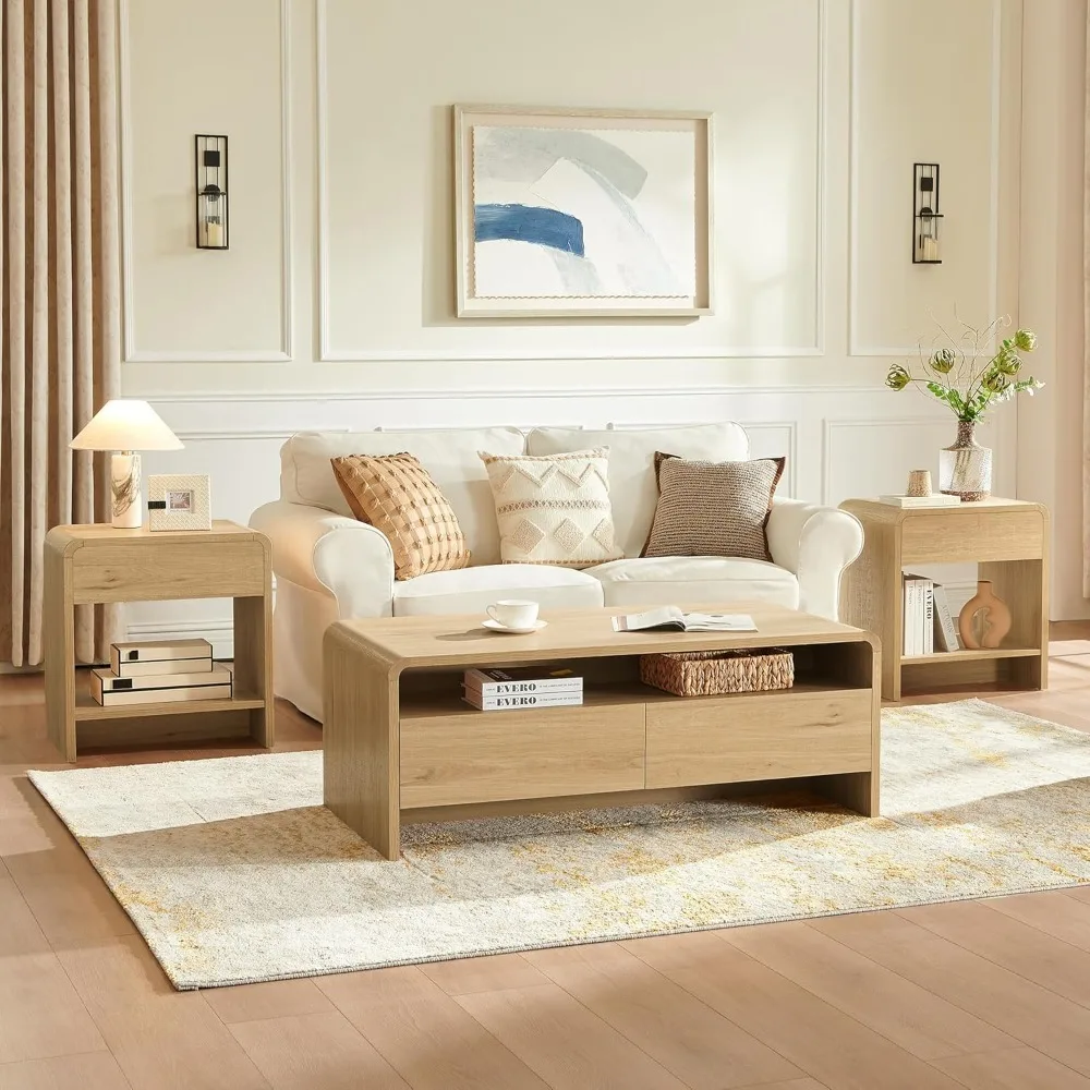 

3-Piece Living Room Table Set, Includes Coffee Table & 2 End Tables, Modern Coffee Table Sets