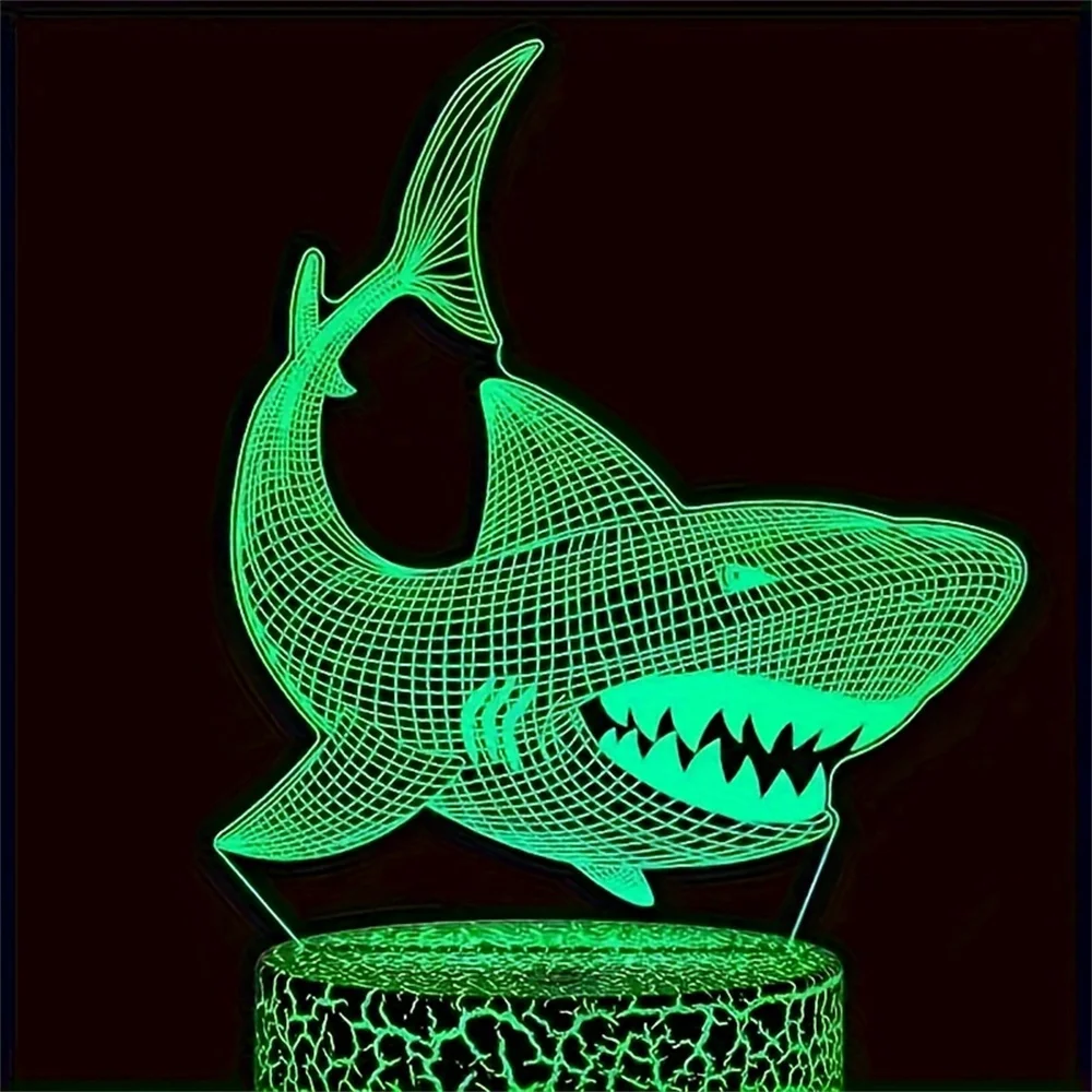 3D Shark Pattern Night Light, Novidade Candeeiros de mesa, Atmosfera do quarto, Presente perfeito para família e amigos, Decoração do lar