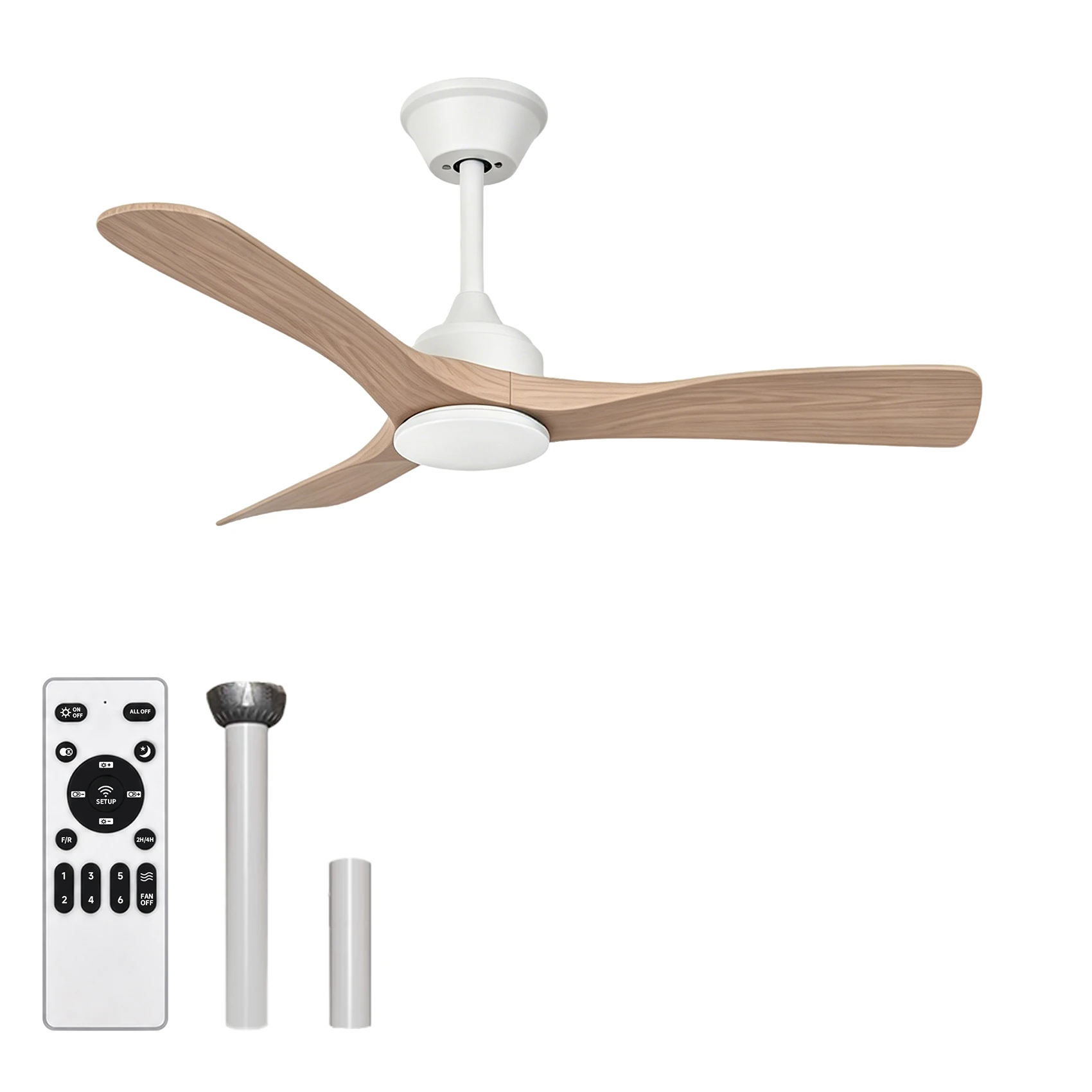 Ventilador de Techo con Luz LED 30W Plástico Efecto Madera Motor DC Silencioso Ø106cm 6 Velocidades Mando Salón Dormitorio
