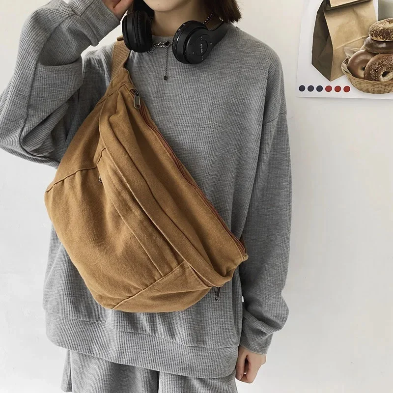 Fashion simple Waist Bags Unisex Canvas Chest packs Phone Pack Street Hip hop Belt Bag Large capacity Ladies Crossbody Chest Bag — zdjęcie 2