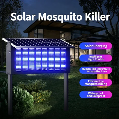 Solar Powered Mosquito Killer Lamp, Outdoor Bug Zapper with Durable Weatherproof Housing for Backyard, Lawn and Farm