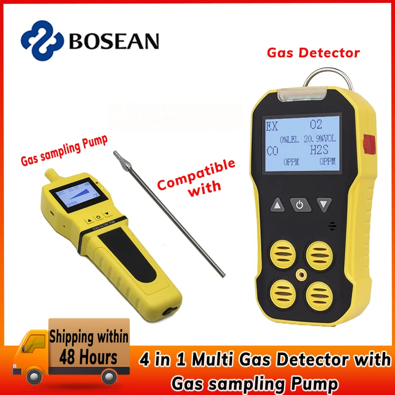 Bosean Detector de Gas múltiple, medidor 4 en 1 de O2, H2S, CO, LEL, oxígeno, hidrógeno, sulfuro, monóxido de carbono, Detector de fugas de Gas