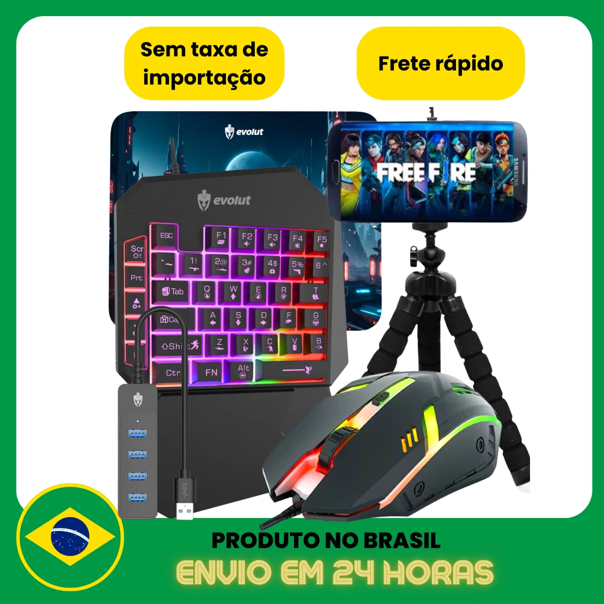 Gamer Mobilator Kit One Hand 60% Schwarz Led Wired Handy Tastatur Maus Stativ USB RGB Otg Stativ