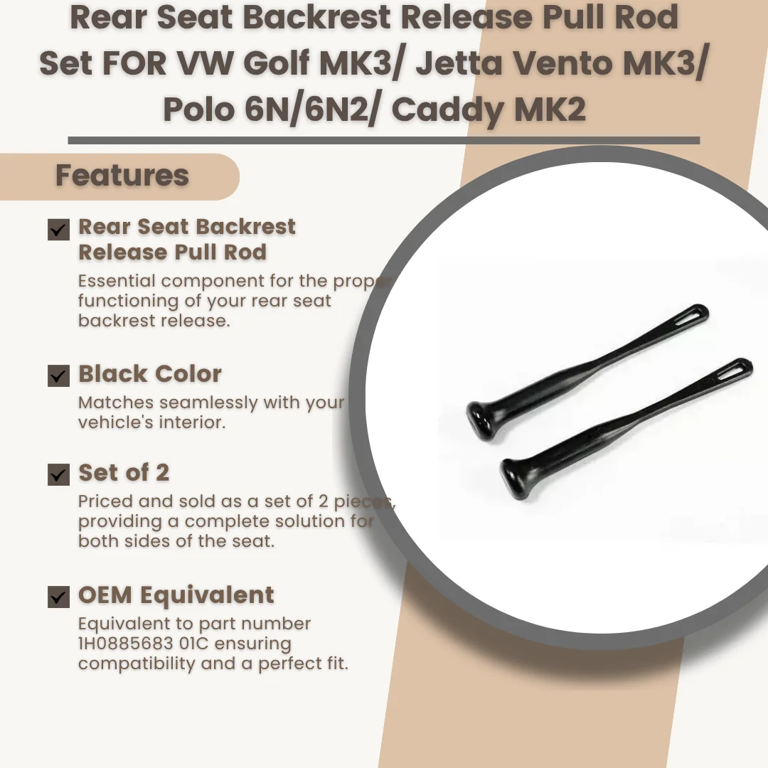Rear seat backrest release pull rod set (2 pcs, black color) for vw golf mk3, jetta, vento mk3 (1h0885683)