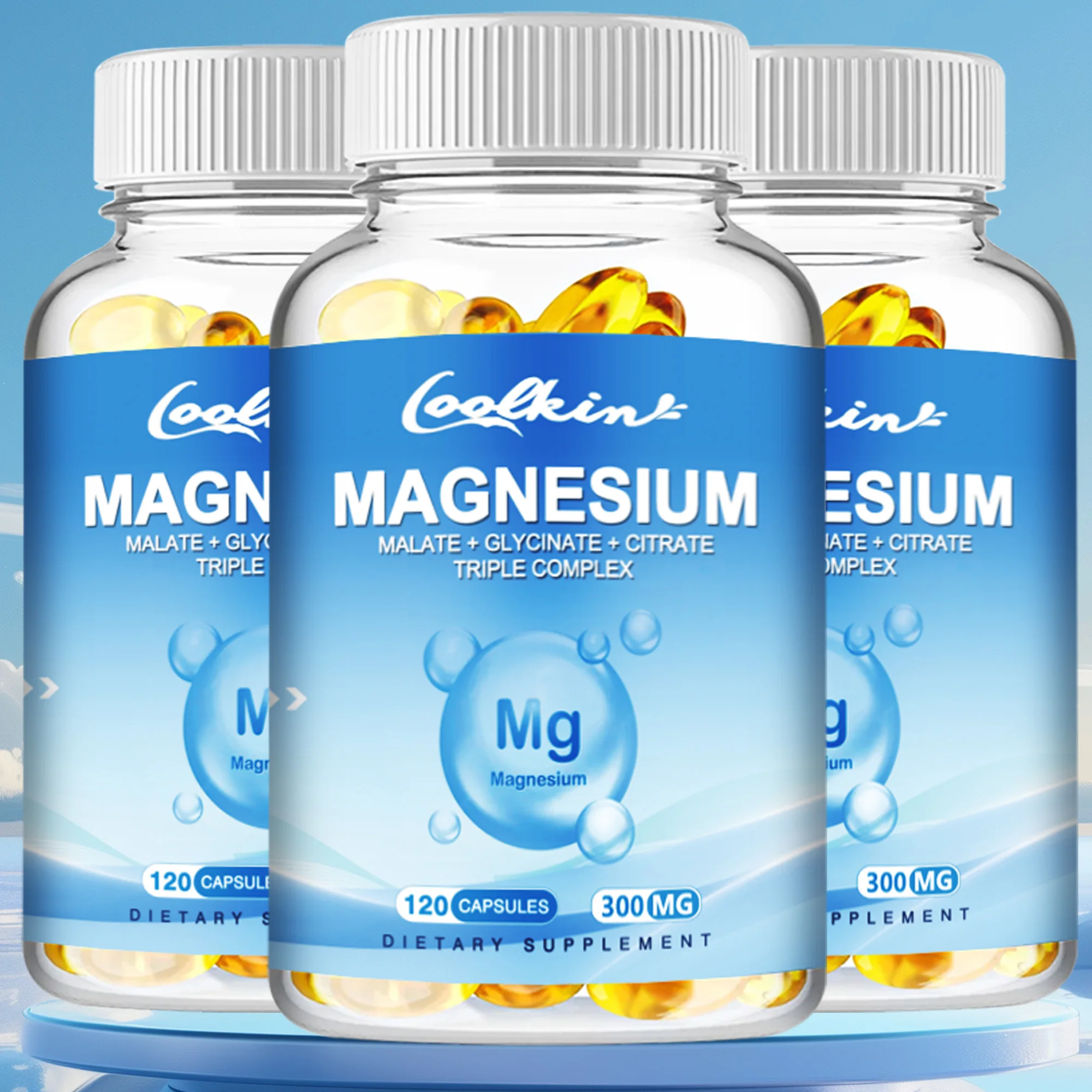 Triple Magnesium Complex - Glycine, Malic Acid & Magnesium Citrate -  Supports Bone, Muscle, Nerve, Sleep Health - 120 Capsules