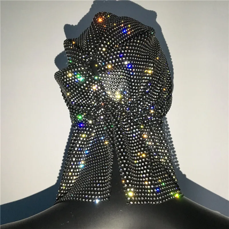 Shiny Rhinestone Mesh Head Scarf Turban Hat Headband Crystal Fishing Net Cap Hair Snood Nets Headpiece Headwear Accessorie