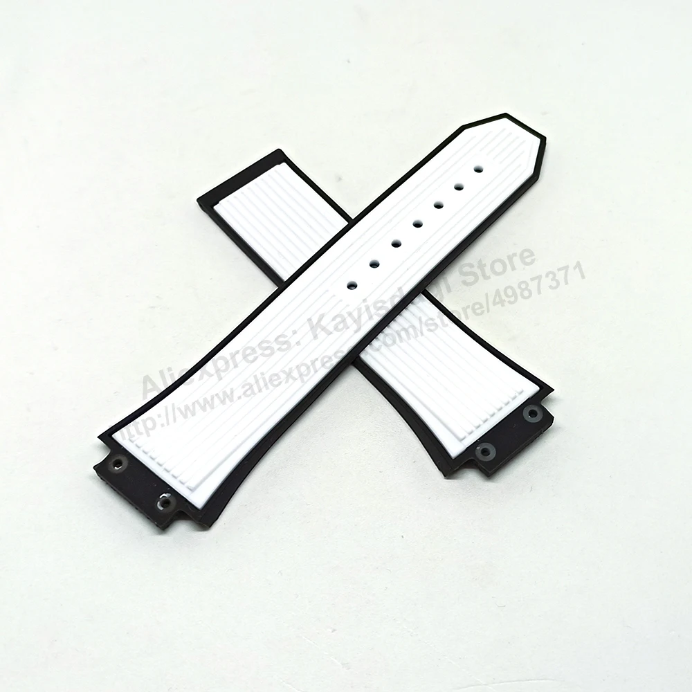 17mm White on Black Replacement Watch Band Strap  Compatible with Hublot Bigbang 42mm