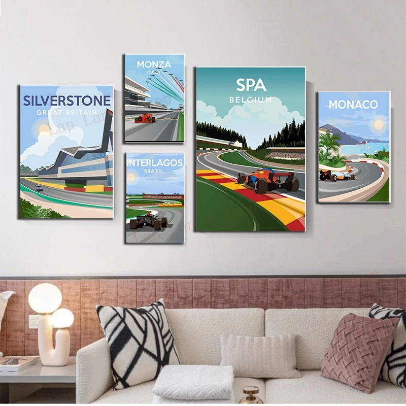 F12022 Formula One Super Racing Poster Monza Monaco Spa Silver Quartz Tragos Canvas Painting Picture Prints Nordic Home Decor